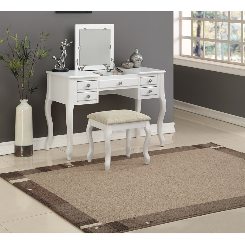 Ensemble de meuble-lavabo classique avec tabouret et tiroirs de couleur blanche