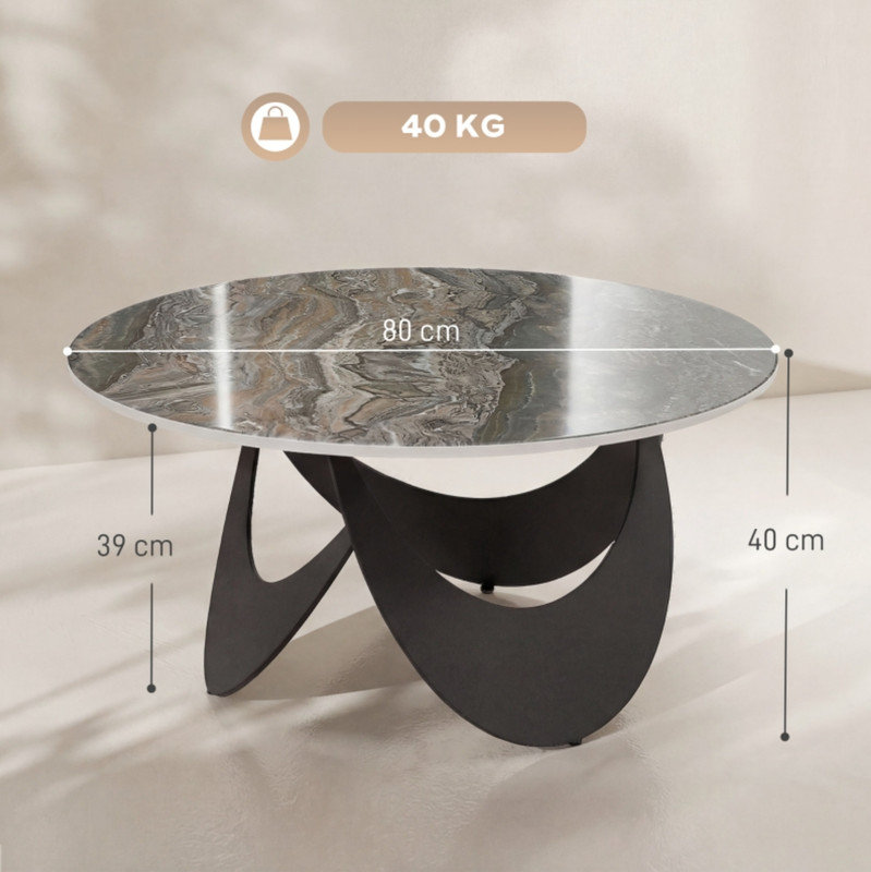 Contemporary Coffee Table Sintered Stone Tabletop Sturdy Metal Frame for Lounge and Flat Decor
