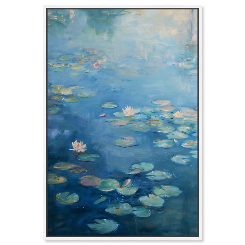 Lilypad en bleu, Cadre blanc, H 37 po x l 25 po