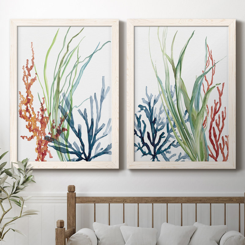 Océan jardin I - ensemble de 2 reproductions d'art, H 37,5 po x l 27,5 po, Toile encadrée, Blanc