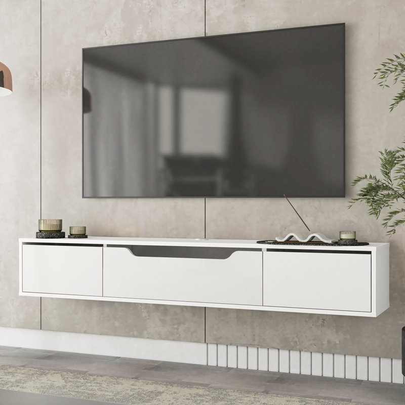 Meuble télé flottant Luna pour console média murale jusqu'à 80 po, Blanc
