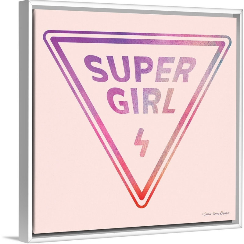 Art textuel sur toile, "Super Girl" par Seven is design, 22" H x 22" W x 1.75" D, Toile blanche encadrée