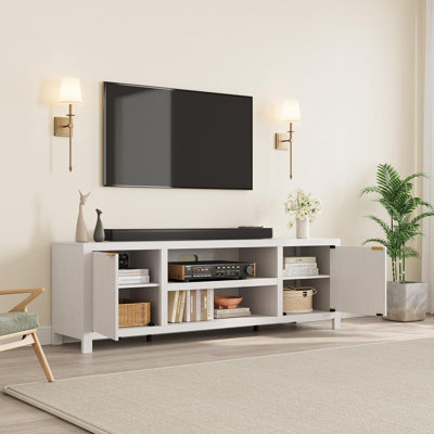 70" Wide TV Stand with Adjustable Shelves, 2-Tier Storage Media Cabinet for Living Room