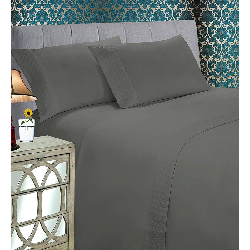 Microfiber Sheet Set, Gray, Queen Sheet Set with 2 Pillowcases