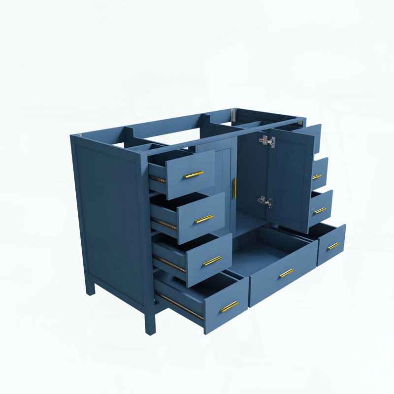 Bathroom Vanity Base Cabinet with Two Soft-Close Double Doors and Nine Smooth Drawers, Blue, 48"W Blue
