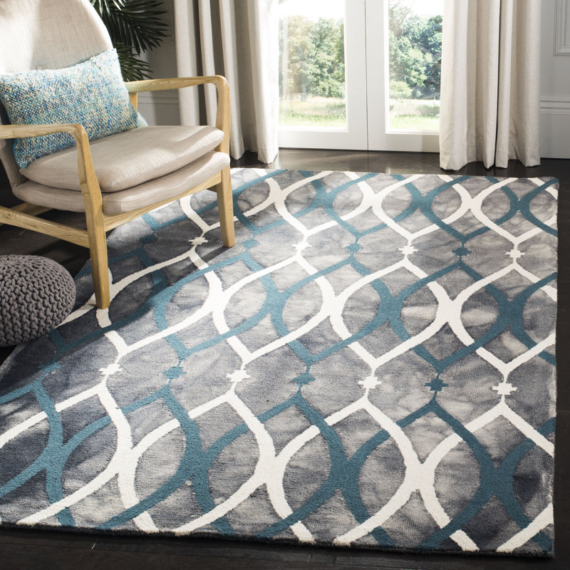 Amekia Hand Tufted Wool Geometric Rug, Rectangle 6' x 9'