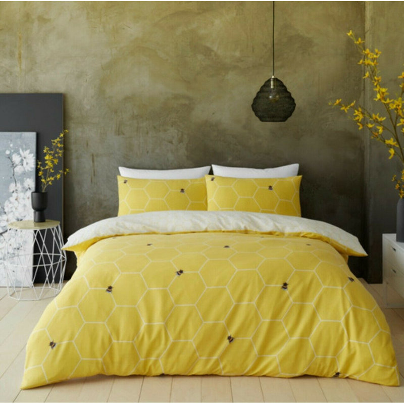 Geometric Shapes Duvet Cover Set with Pillowcases, Ochre, Double Duvet Cover + 2 Standard Pillowcase