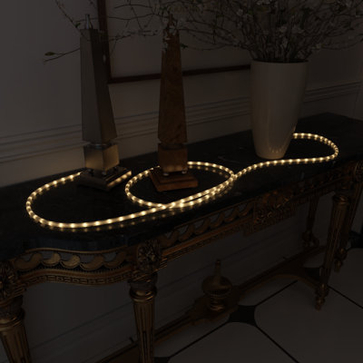 147.6FT LED Rope Light (3000K), 120V Plug-in, Cuttable, Connectable, Brightness Adjustable, IP65 Waterproof, Remote Control with Dynamic Modes and Timer
