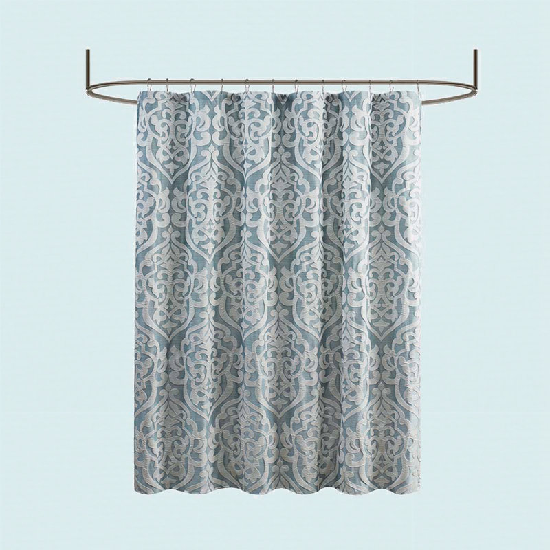 Rideau de douche en coton, Médaillon damassé, Aqua / argent