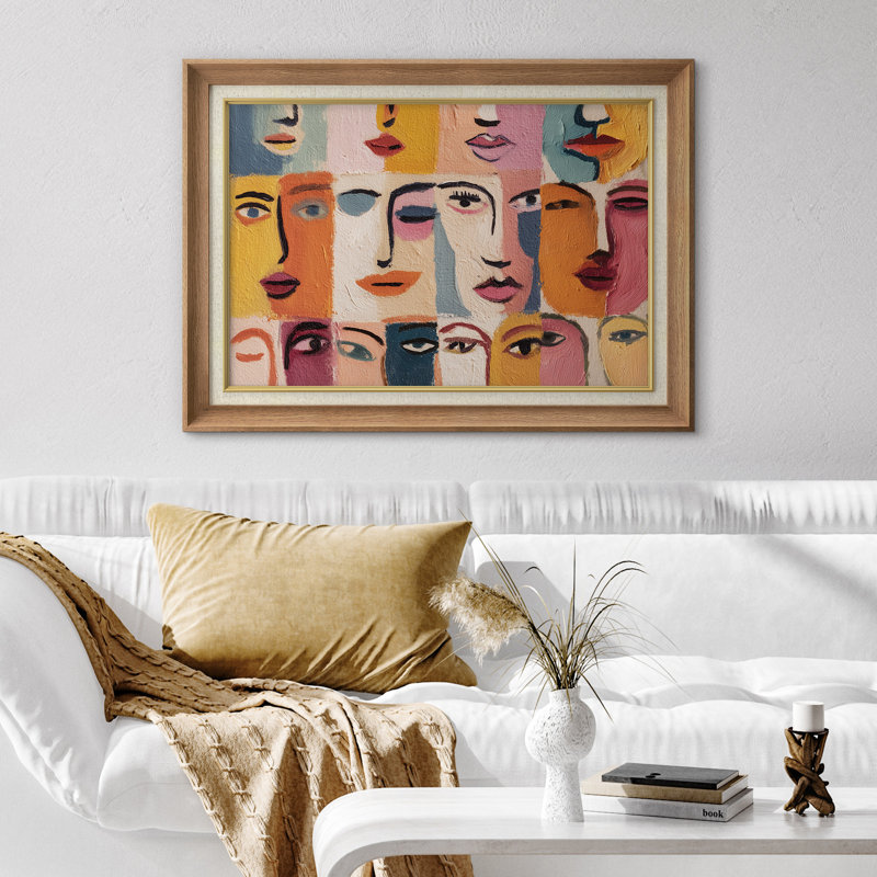 Collage de visages cubiques colorés, impression sur papier encadrée, H 26 po x l 36 po x P 1,5 po