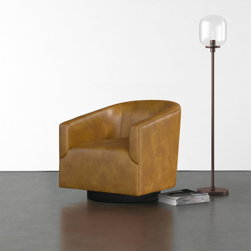 Hall Faux Leather Swivel Barrel Chair, Camel Faux Leather