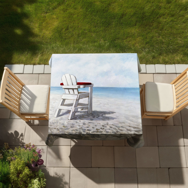 White Beach Chair - Beach Blue Indoor/Outdoor Tablecloth