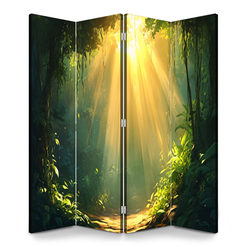 6 Panels Folding Screen Room Divider Royal Jungle Forest Sunlight Ancient Trees Hanging Vines Forest Canvas Screen Room Separator Freestanding Protective Wall Divider Privacy Partition