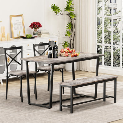 Ensemble de meubles de style industriel quatre pièces, gris et acier, attrait concis, cadre de chaise de soutien avec chaises, fabrication en acier, idéal pour les cuisines, structure solide, espace