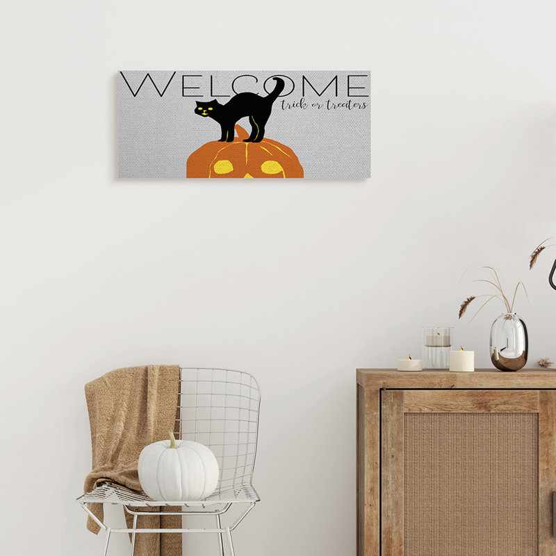 Citrouille d'Halloween chat de bienvenue, Toile tendue, H 10 po x l 24 po x P 1,5 po