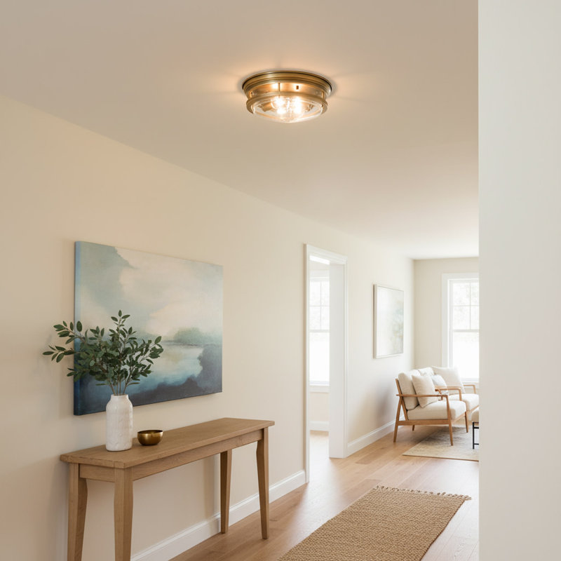 Hadley Two-Light Flush Mount Ceiling Light, Brushed Bronze, Incandescent, Clear