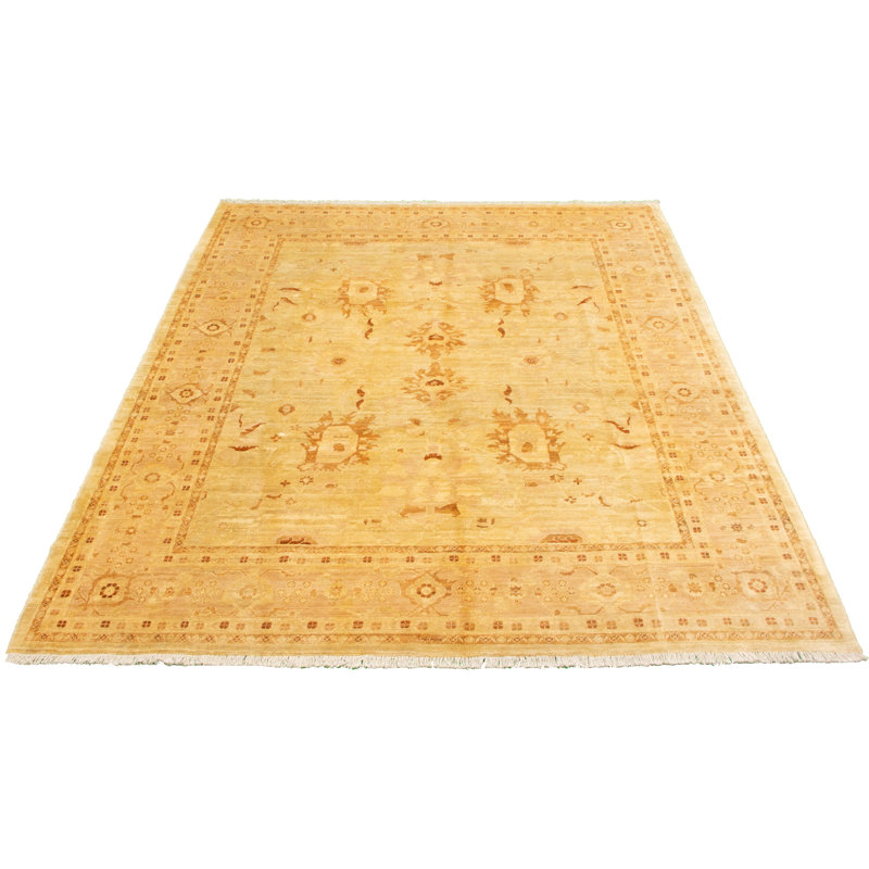 Tapis décoratif kaki en laine noué à la main de conception unique 8 pi 1 po x 9 pi 10 po Dhoulin