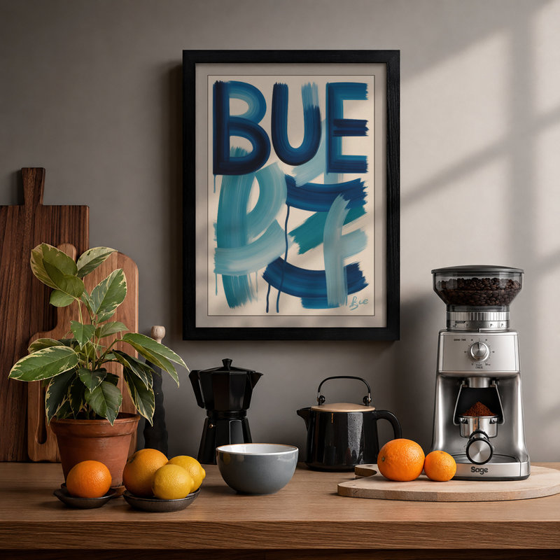 Blue Typography - Framed Print, A2 - 59.4 x 42.0 cm, Black
