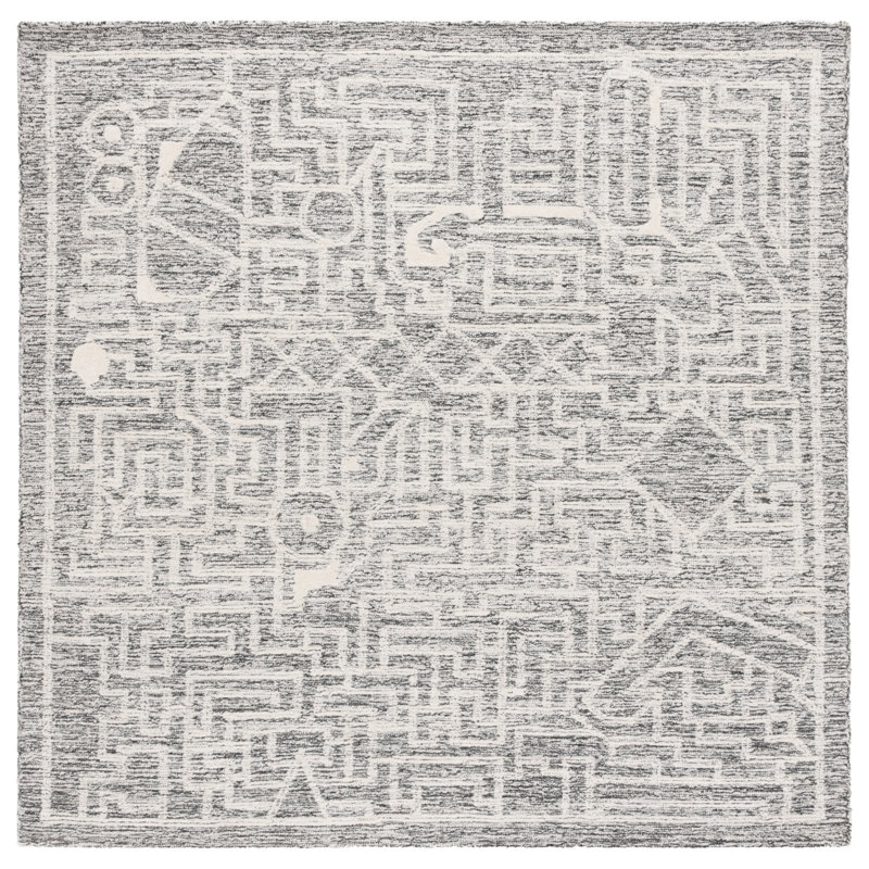 Lalania Hand Tufted Wool Pile Southwestern Rug, Square 6'