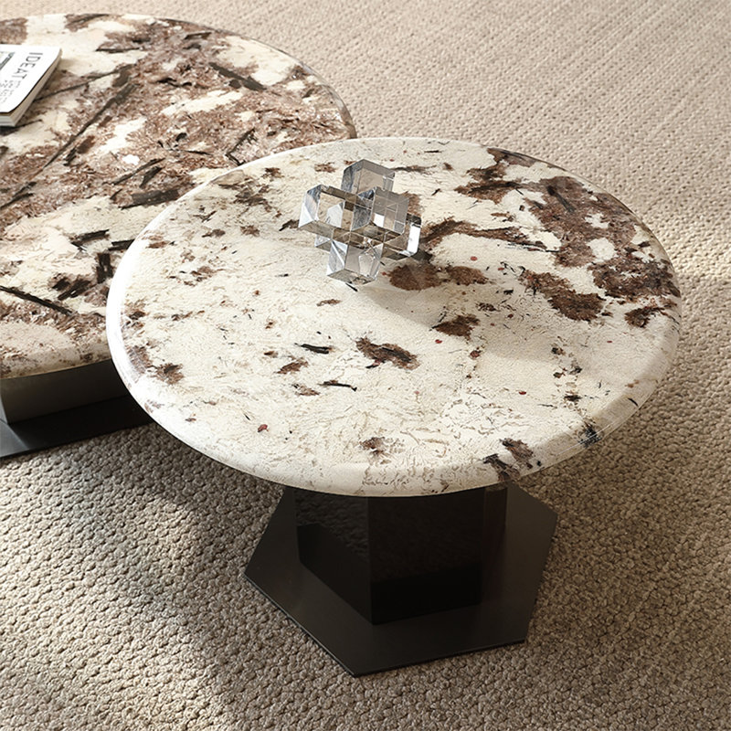 Light luxury round marble coffee table, 12.6" H x 31.5" L x 31.5" W