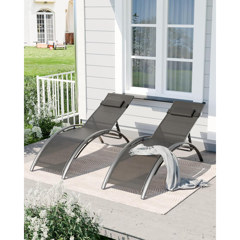 70 inch Black Outdoor Chaise Lounge Chairs Set of 2 with 3-Position Backrest Aluminum Pool Chaise Lounges for Pool Garden Beach and Backyard - All-Weather Design
