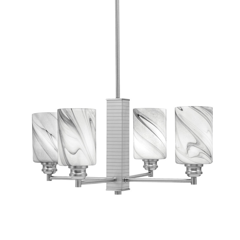 Edge 4 Light Chandelier With 4" Glass, Brushed Nickel