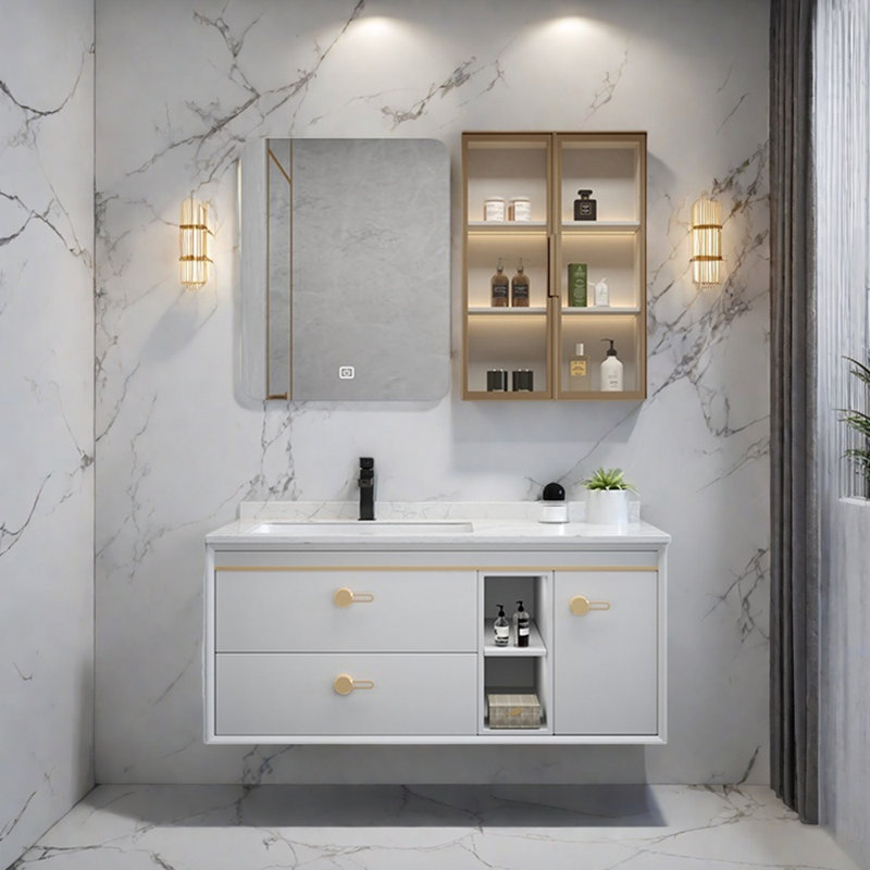 Nordic style light luxury bathroom cabinet, 19.6" H x 47.2" W x 20.4" D, Off White