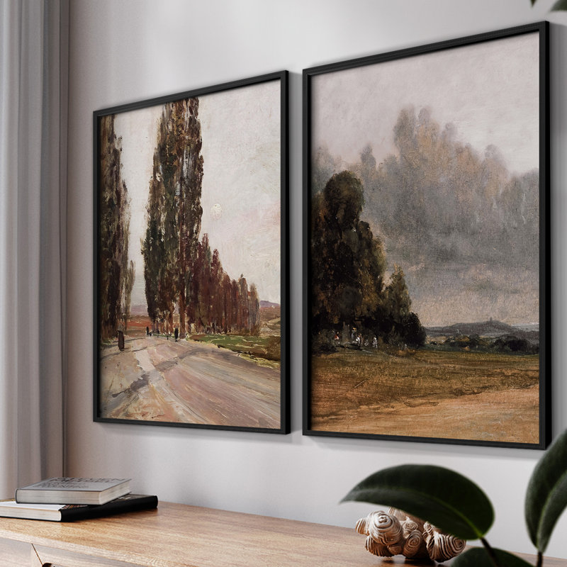 «Vintage Landscape XLV III», impression numérique sur toile - ensemble de 2, Noir, noir, noir, noir, H 23 po x l 58 po