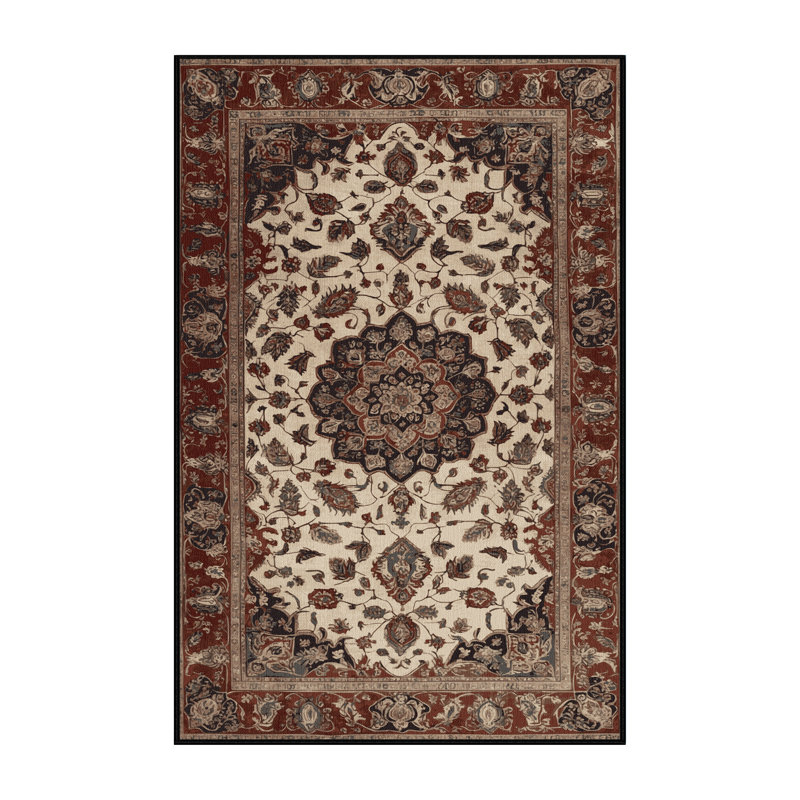 Tapis persan noir lavable à la machine, Rectangle 7 pi x 9 pi