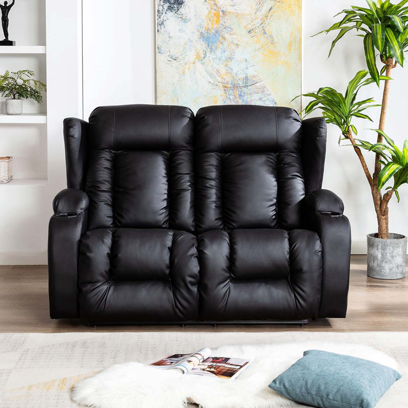 Deneishia 2 Seater Linen Reclining Sofa, Black