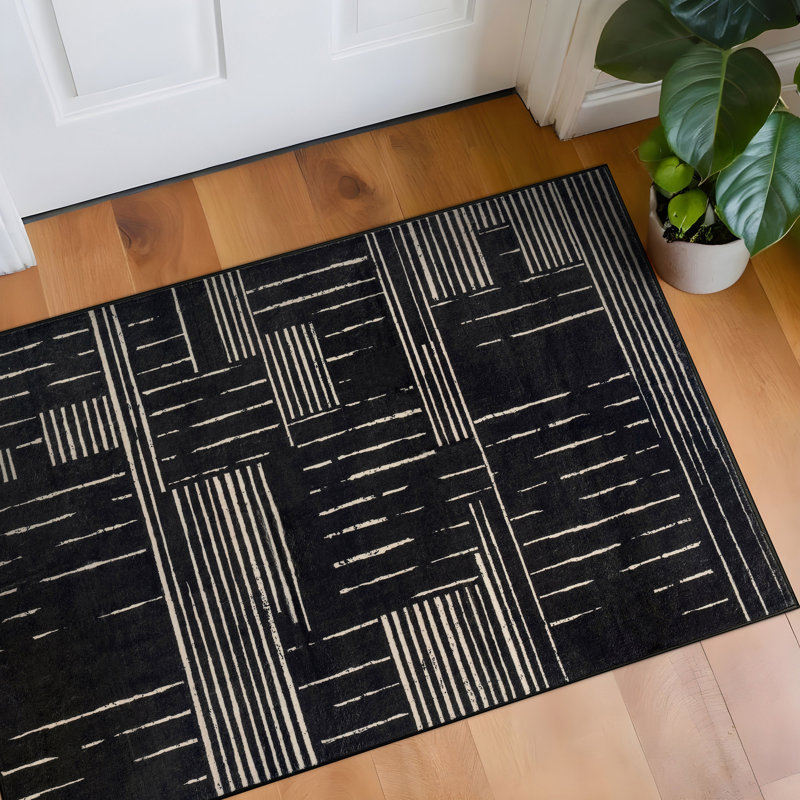 Tapis noir anti-dérapant Block Stripe, 2 pi x 3 pi
