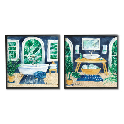 "Bold Blue Bathroom Interior Still Baignoire", ensemble de 2 impressions