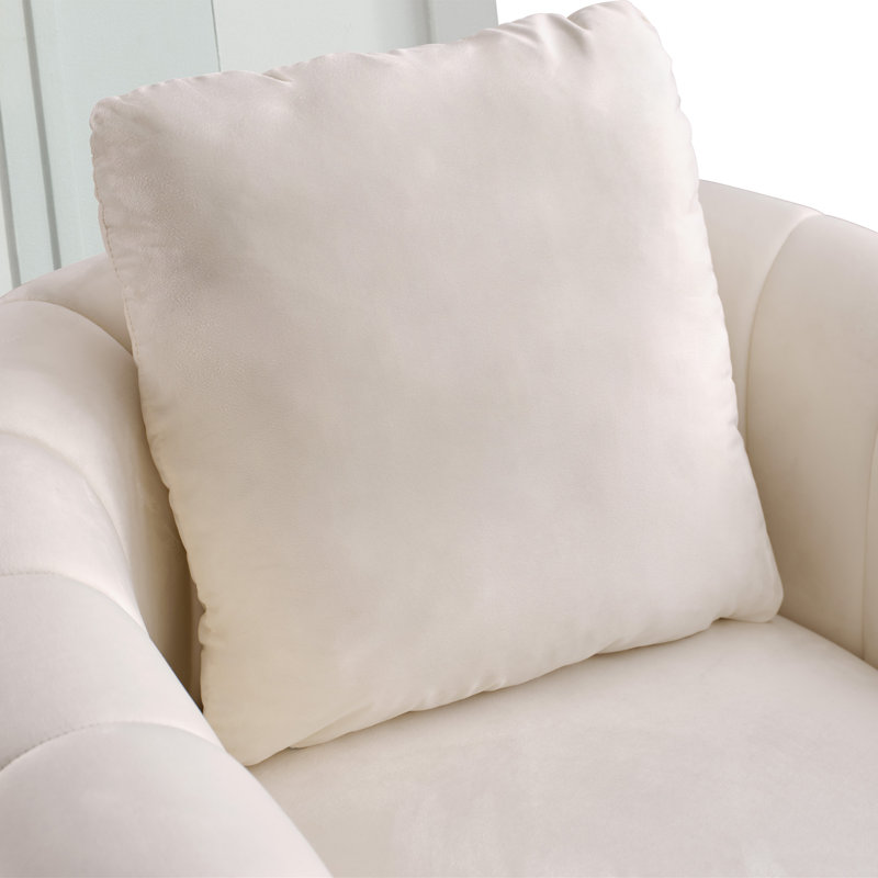 30.5" Wide Modern Soft Upholstered Pillow Back Accent Chair With Swivel, Beige, 6