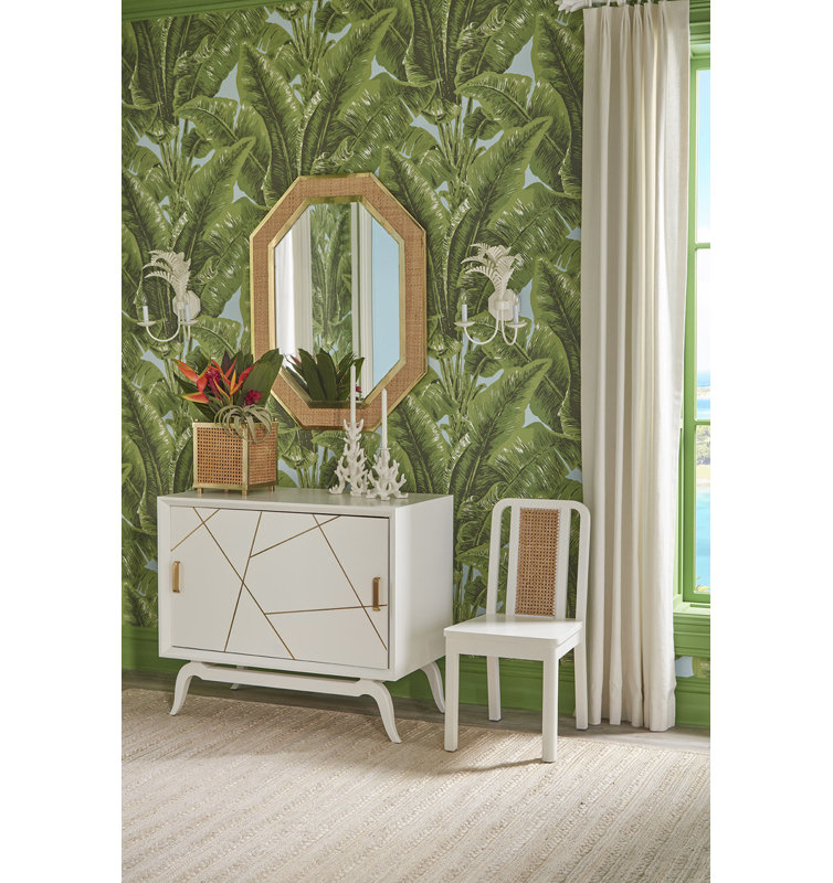 Sinatra White and Yarmouth Blue 42'' Polished Brass Bar Cabinet