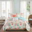 Courtepointe 6 pièces avec coussins décoratifs, corail double / grand, coquillages imprimés et étoiles de mer, tissu doux au revers, vermicelle, broderie côtière, coquilles de literie en coton lavables à la machine, matériau mélangé-129844909-129844911