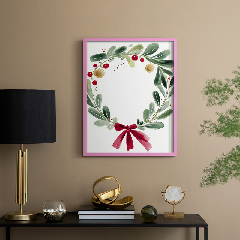 «Christmas Holiday Art DCCXCI», reproduction d'art encadrée - bois massif, Rose, H 21 po x l 17 po