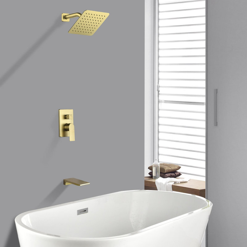8 Inch Wall Mount Shower System With Tub Spout Single Handle Shower Faucet Set Brass Waterfall Shower Trim Kit With Rough-In Valve