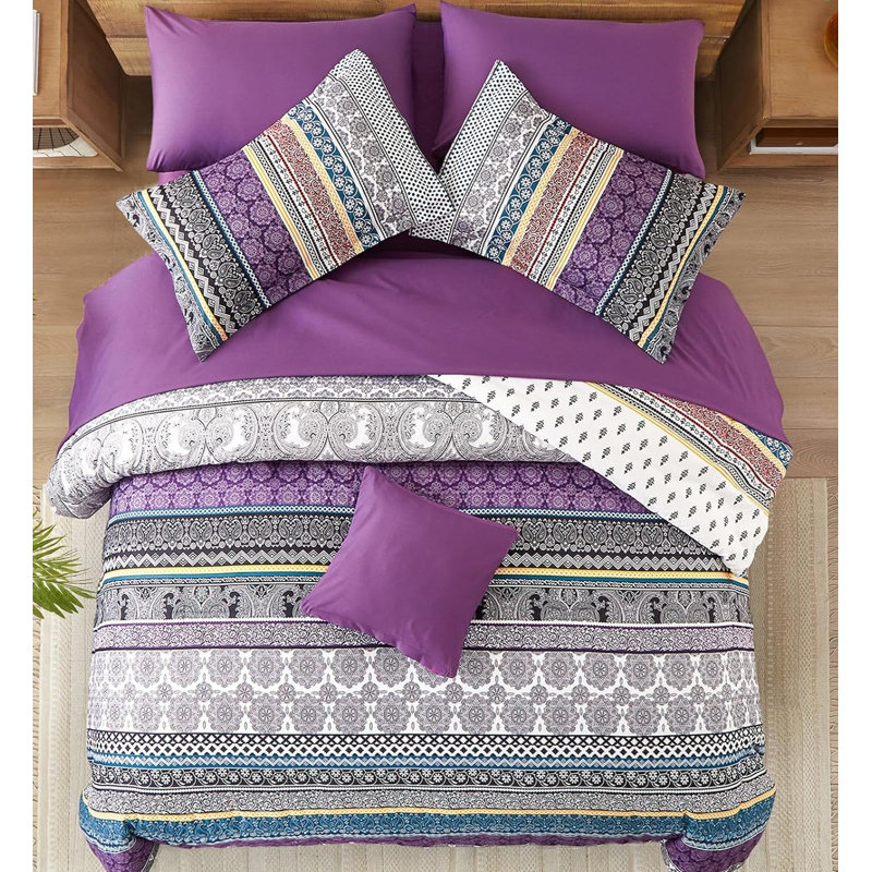 Polyester Floral Duvet Cover, Purple Grey Floral