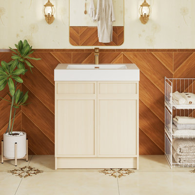 Meuble-lavabo de salle de bain autoportant avec plateau en résine