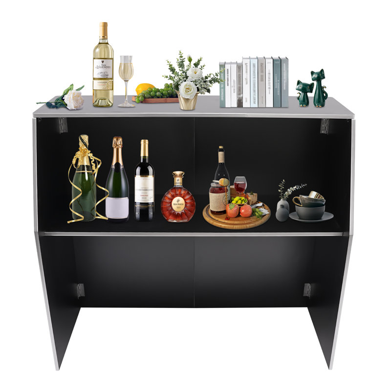 Ernfrid Portable W47.75'' Bar Cabinet For Home and Commercial Use, Black+Silver