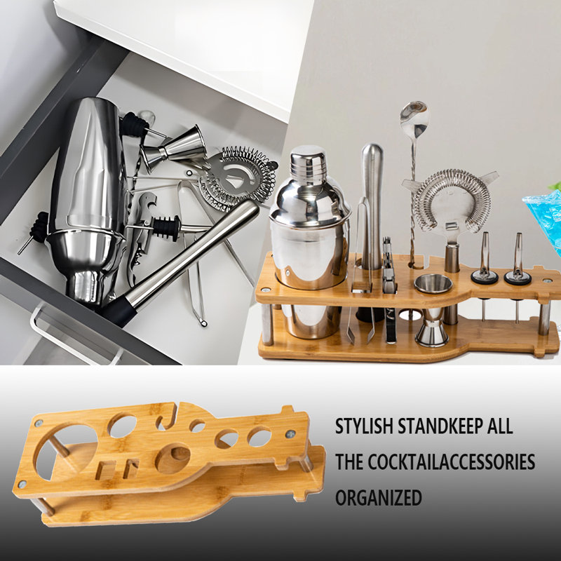 10 Piece Bartender Kit - Bar Tool Set Cocktail Shaker Set -  Bamboo Stand