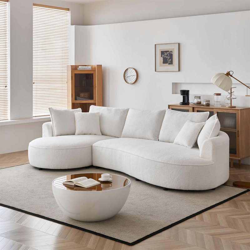 Curved Modern Modular Sectional Sofa With Mid - Century Boucle Design, For Bedroom And Left - Hand Placement
