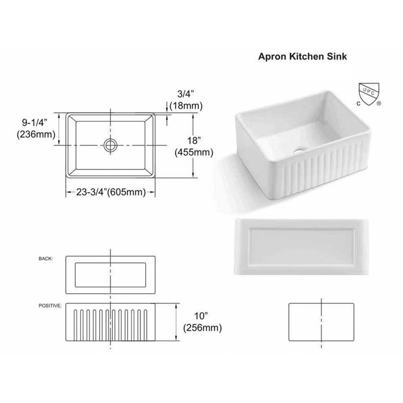 24'' L Single Bowl Fireclay Kitchen Sink