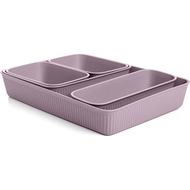 Ribbed 2" H x 13" W x 9.5" D Organizer Set, Lilac
