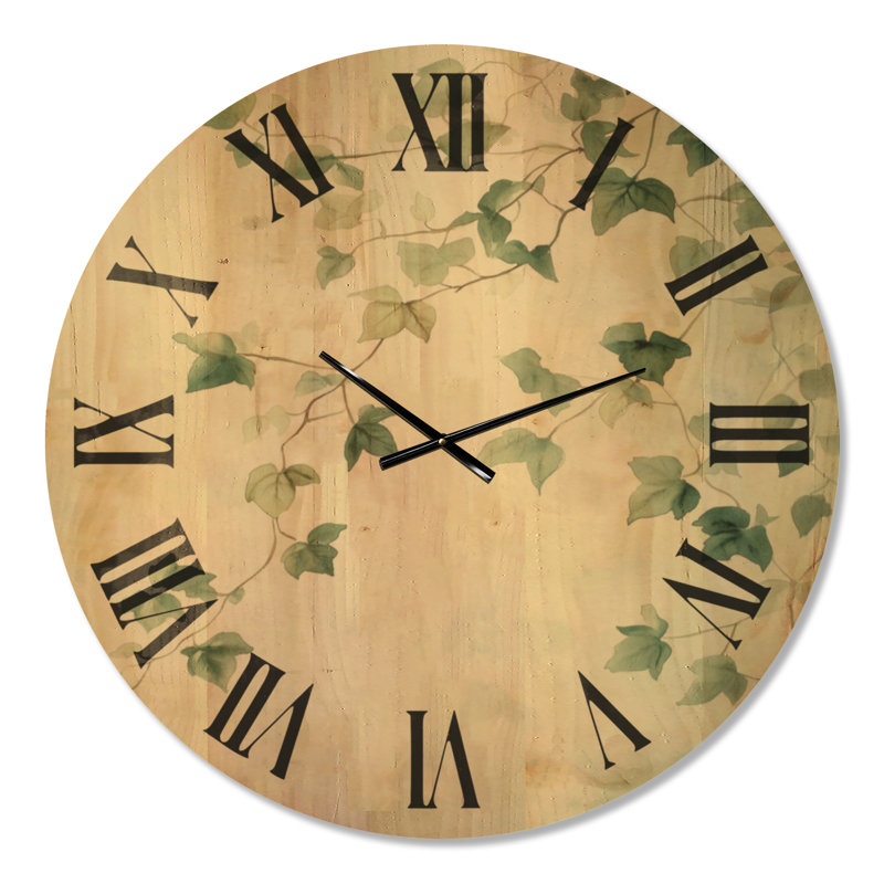 Horloge murale ronde grand format de style cottage, motif lierre grimpant, imprimée sur bois, Extra Large