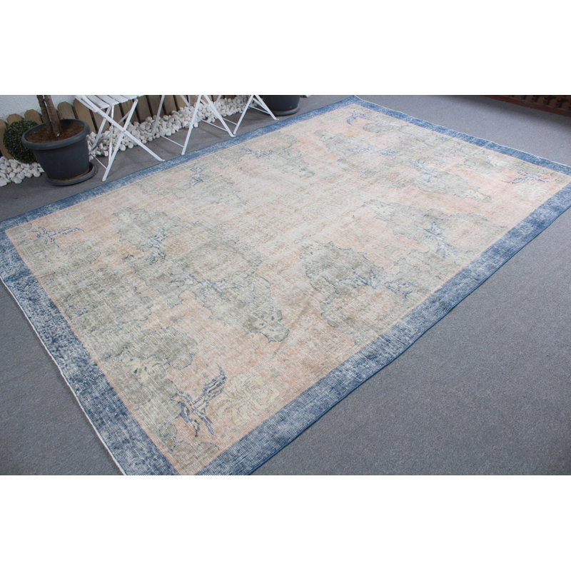 Grand tapis turc Oushak rétro dans des tons bleus discrets, idéal pour la chambre à coucher ou le salon