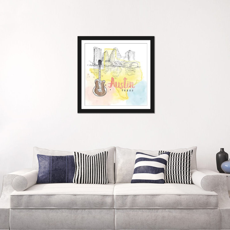 US City Series: Austin, Texas (guitare), impression sur toile tendue, H 16 po x l 16 po x P 1 po, Blanc