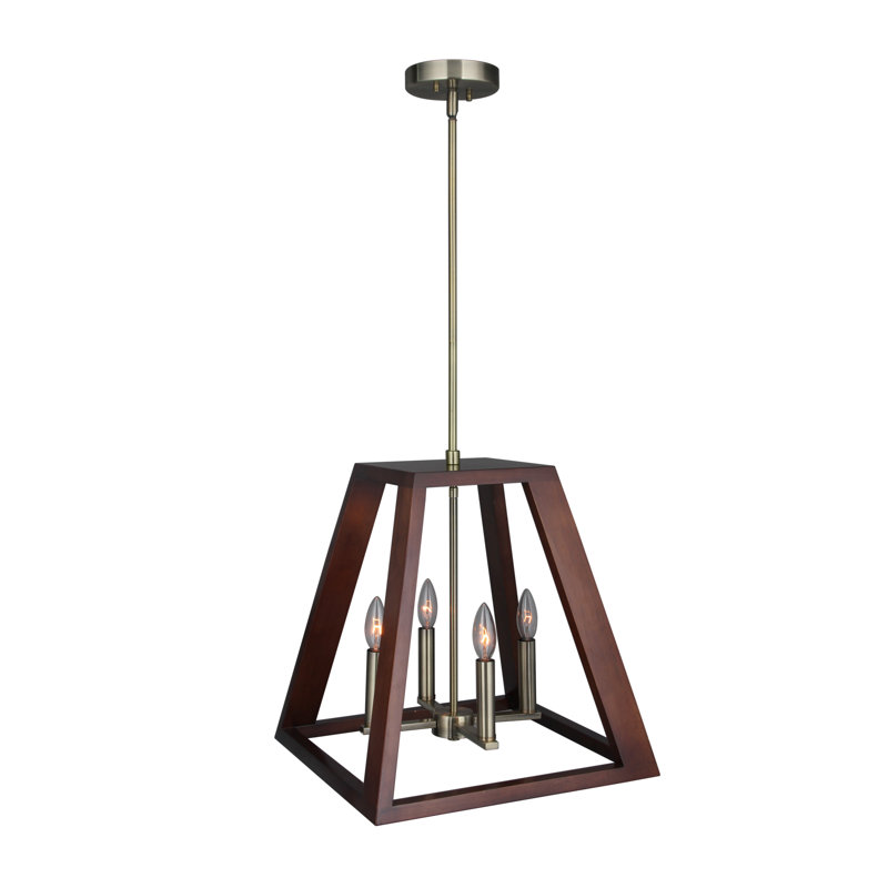Luminaire suspendu géométrique unique à 4 lumières Cedric, Laiton