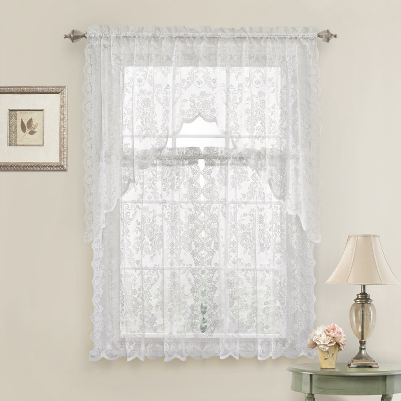 Roxann Floral Swag Kitchen Curtain, White