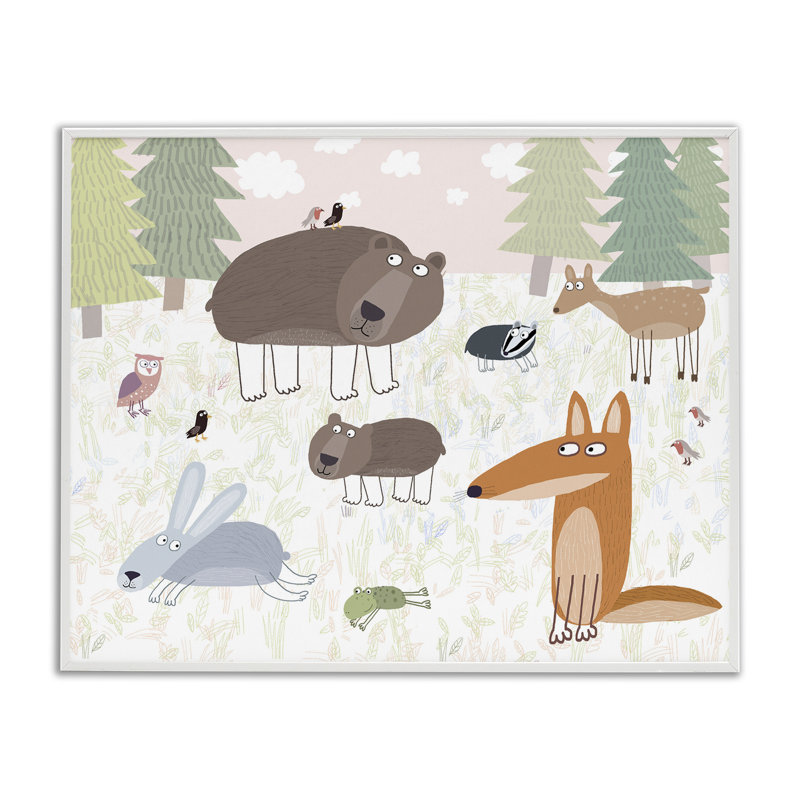 Giclée encadrée, animaux de la forêt, par Carla Daly, H 24 po x l 30 po, Encadrement giclée blanc côtier